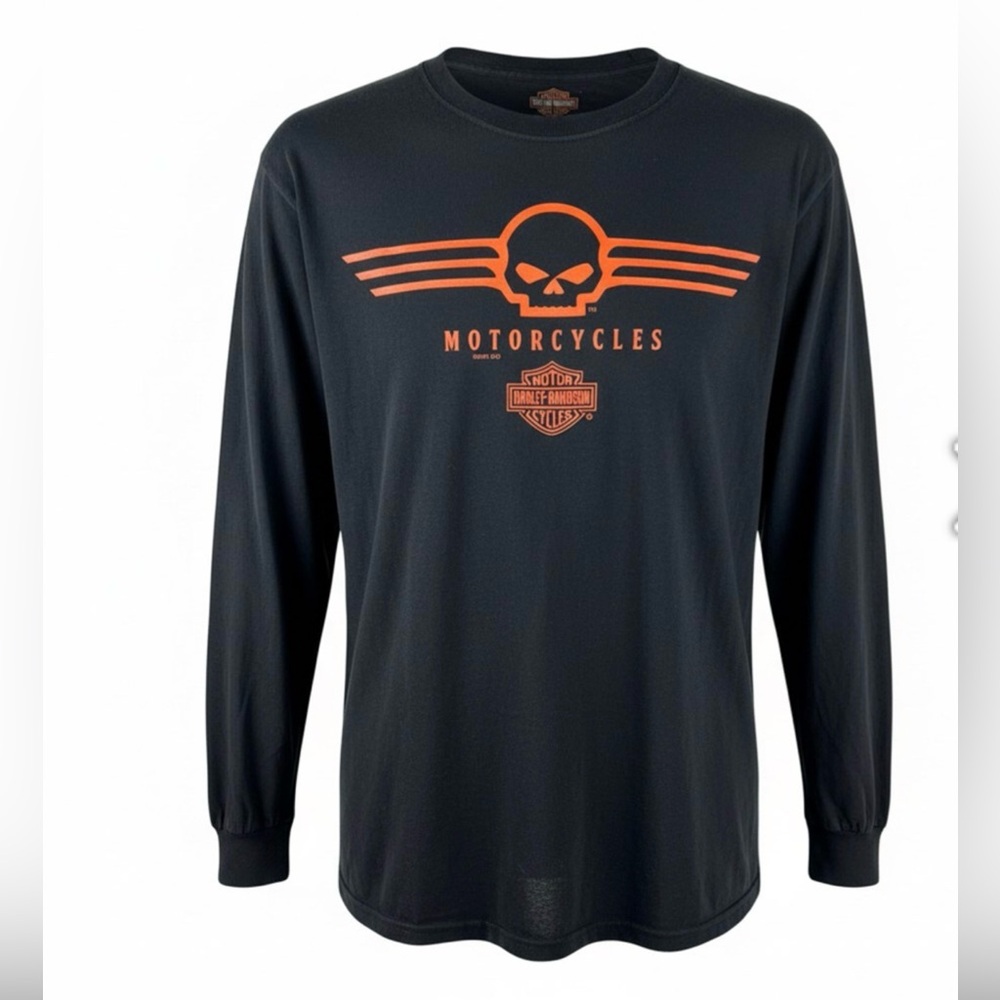 Harley-Davidson Black Tee with Orange Skull Design